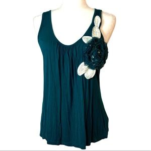 D’closet Dark Teal Racerback Flowy Knit Tank Flower Detail Size Medium